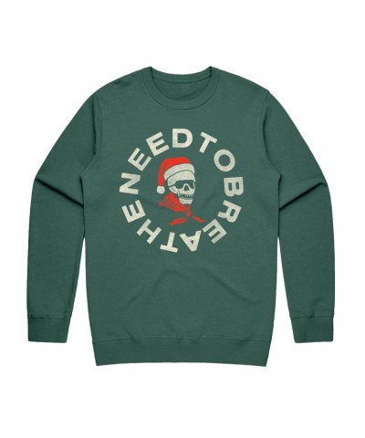 NEEDTOBREATHE Santa Skull Crewneck - Green $31.85 Sweatshirts