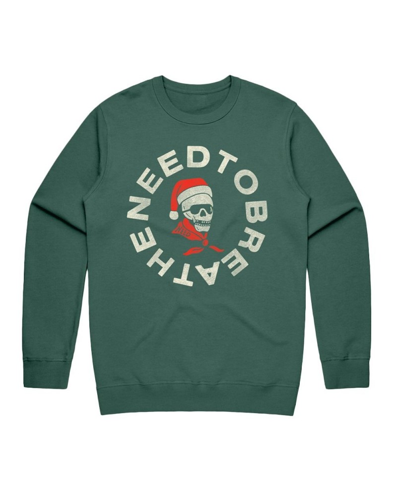 NEEDTOBREATHE Santa Skull Crewneck - Green $31.85 Sweatshirts