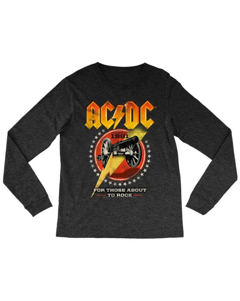 AC/DC Heather Long Sleeve Shirt | For Those About To Rock Tour 1981 Shirt $9.58 Shirts