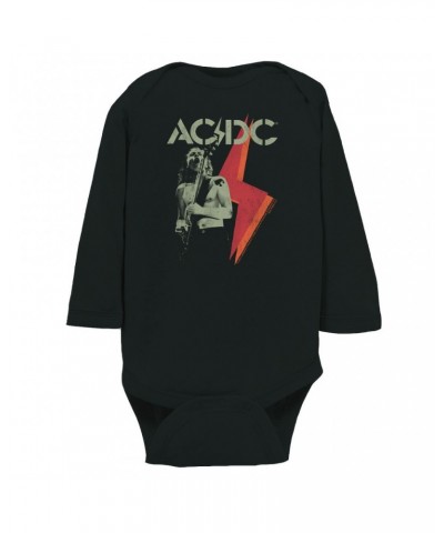 AC/DC Long Sleeve Bodysuit | Angus Young Concert Photo Lighting Design Distressed Bodysuit $11.16 Shirts