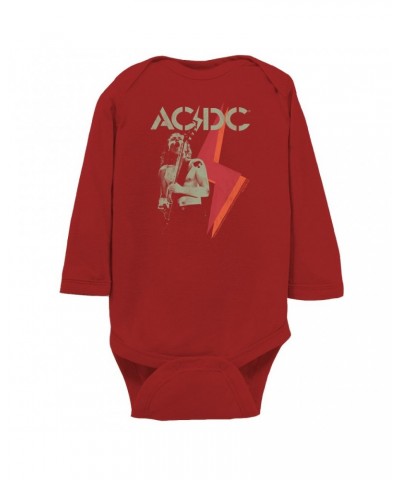 AC/DC Long Sleeve Bodysuit | Angus Young Concert Photo Lighting Design Distressed Bodysuit $11.16 Shirts