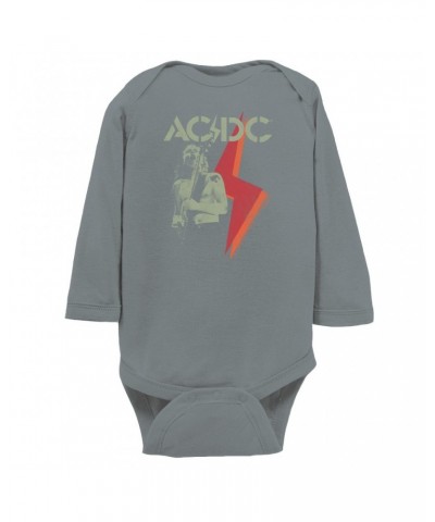 AC/DC Long Sleeve Bodysuit | Angus Young Concert Photo Lighting Design Distressed Bodysuit $11.16 Shirts