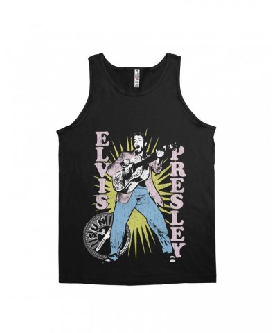 Elvis Presley Sun Records Unisex Tank Top | Singing In Burst Distressed Sun Records Shirt $8.23 Shirts