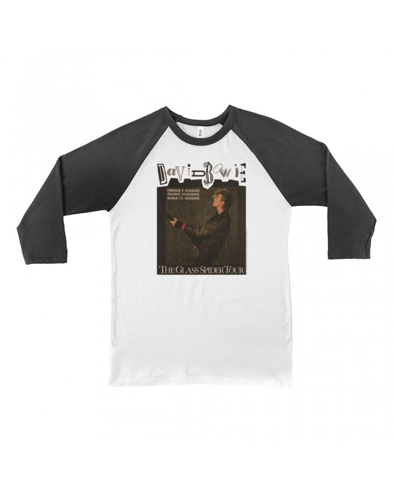 David Bowie 3/4 Sleeve Baseball Tee | The Glass Spider European Tour Shirt $14.68 Shirts