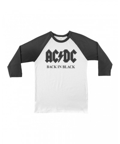 AC/DC 3/4 Sleeve Baseball Tee | Back In Black Charcoal Design Shirt $10.48 Shirts