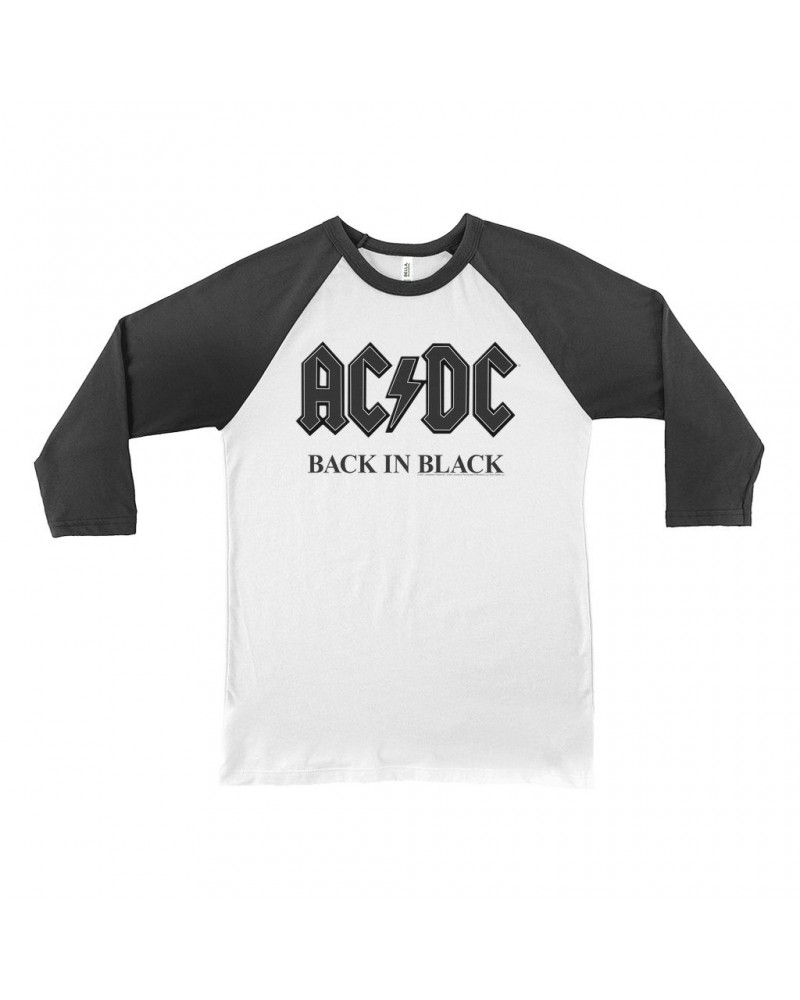 AC/DC 3/4 Sleeve Baseball Tee | Back In Black Charcoal Design Shirt $10.48 Shirts