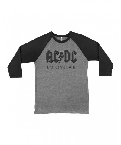 AC/DC 3/4 Sleeve Baseball Tee | Back In Black Charcoal Design Shirt $10.48 Shirts