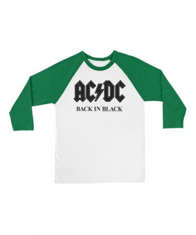 AC/DC 3/4 Sleeve Baseball Tee | Back In Black Charcoal Design Shirt $10.48 Shirts