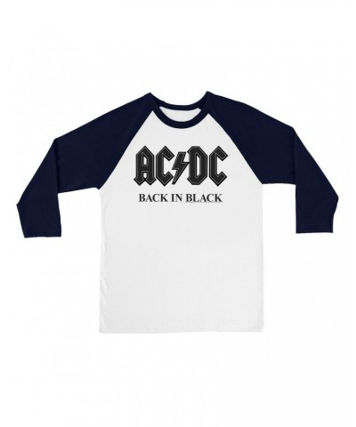 AC/DC 3/4 Sleeve Baseball Tee | Back In Black Charcoal Design Shirt $10.48 Shirts