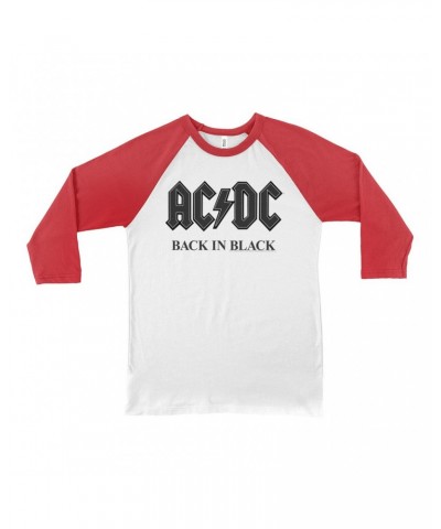 AC/DC 3/4 Sleeve Baseball Tee | Back In Black Charcoal Design Shirt $10.48 Shirts