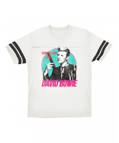 David Bowie T-Shirt | Sound + Vision 1990 Powerful Pink Design Distressed Football Shirt $15.82 Shirts