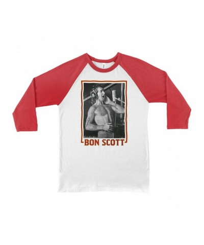 Bon Scott 3/4 Sleeve Baseball Tee | Singing Photo Design Shirt $13.78 Shirts