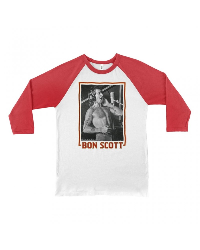 Bon Scott 3/4 Sleeve Baseball Tee | Singing Photo Design Shirt $13.78 Shirts