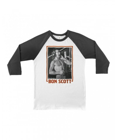 Bon Scott 3/4 Sleeve Baseball Tee | Singing Photo Design Shirt $13.78 Shirts