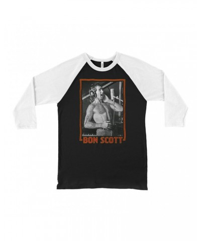 Bon Scott 3/4 Sleeve Baseball Tee | Singing Photo Design Shirt $13.78 Shirts