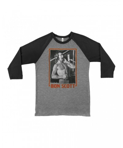 Bon Scott 3/4 Sleeve Baseball Tee | Singing Photo Design Shirt $13.78 Shirts