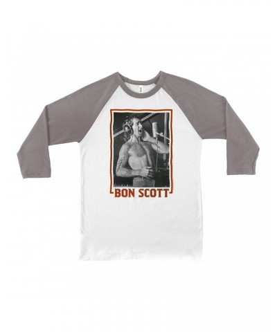 Bon Scott 3/4 Sleeve Baseball Tee | Singing Photo Design Shirt $13.78 Shirts