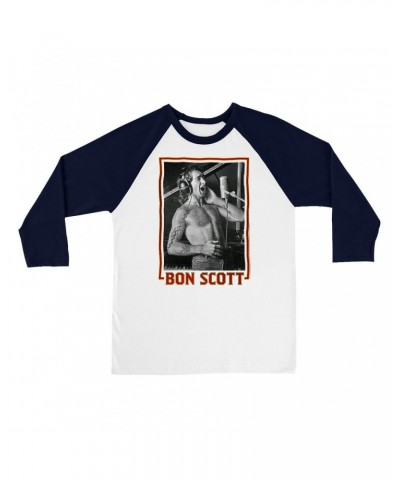 Bon Scott 3/4 Sleeve Baseball Tee | Singing Photo Design Shirt $13.78 Shirts