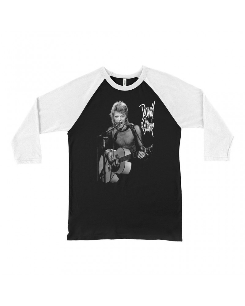 David Bowie 3/4 Sleeve Baseball Tee | Mick Rock Photo In Concert Shirt $14.08 Shirts