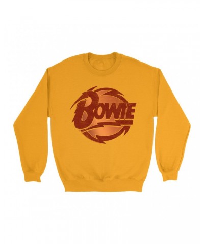 David Bowie Bright Colored Sweatshirt | Bolted Bowie Circular Logo Distressed Sweatshirt $11.88 Sweatshirts