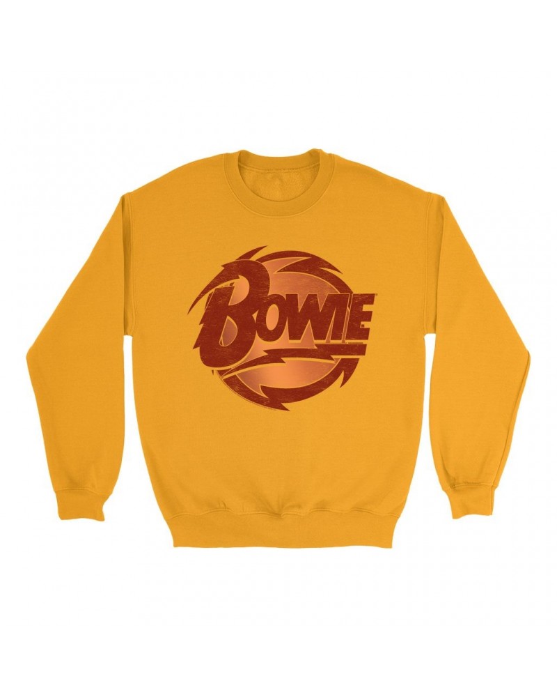 David Bowie Bright Colored Sweatshirt | Bolted Bowie Circular Logo Distressed Sweatshirt $11.88 Sweatshirts