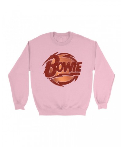 David Bowie Bright Colored Sweatshirt | Bolted Bowie Circular Logo Distressed Sweatshirt $11.88 Sweatshirts