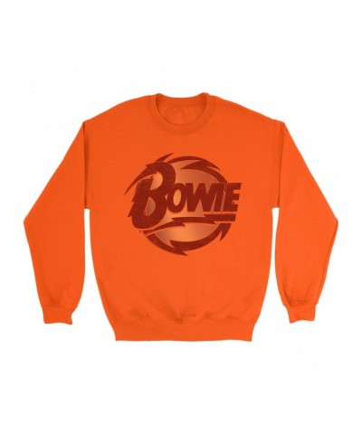 David Bowie Bright Colored Sweatshirt | Bolted Bowie Circular Logo Distressed Sweatshirt $11.88 Sweatshirts