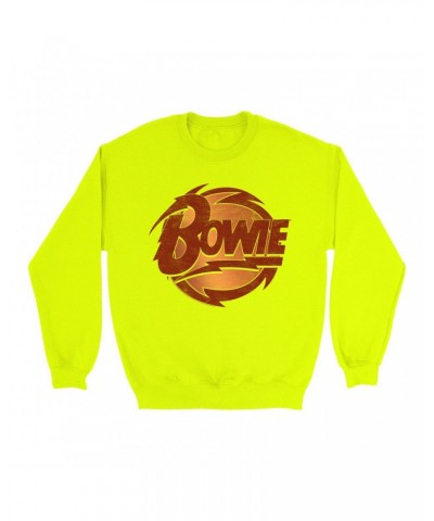 David Bowie Bright Colored Sweatshirt | Bolted Bowie Circular Logo Distressed Sweatshirt $11.88 Sweatshirts